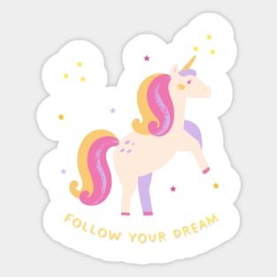 Follow Your Dream Unicorn with Stars Sticker